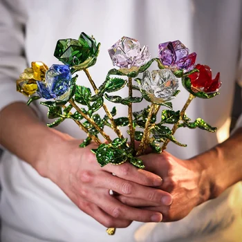 5 Színben Crystal Rose Virág Figurák Üveg Levélnehezék Kézműves Esküvő Valentin Napi Ajándékok Haza Táblázat Dekor Díszek Boxe