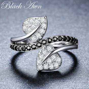 2023 Új Fower 925 Sterling Ezüst Finom Ékszerek Fekete Spinell Szív Eljegyzési Gyűrűt a Nők Anillos Mujer G088