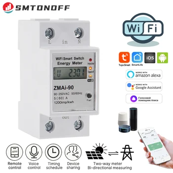 Tuya WiFi Smart Switch kétirányú Mérő egyfázisú kártyás mérő okos mérő Teljesítmény monitor digitális időzítő AC90~250V, 50/60Hz