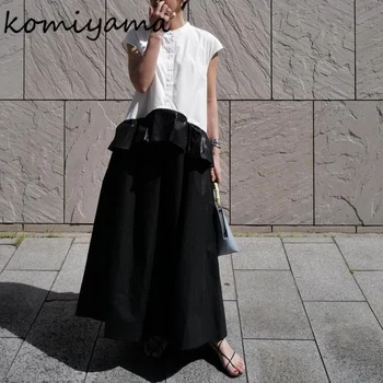 Komiyama Hit Színű Fodros Patchwork Ruha Esztétikai Moda Vestidos Nyári Ujjatlan Ruha Nők JAPÁN Elegáns Köntösben Femme