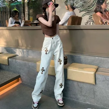 2022 Divat y2k magas derék flare trend nadrág palazzo Széles láb jean nyári női hölgy a nők Nagy méretű koreai pantalona