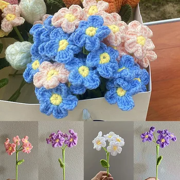 Mesterséges Kék nefelejcs Horgolt Csokor Kézzel Kötött Virág Tej Pamut Horgolt Virág Fesztivál Kézműves Ajándék lakberendezés