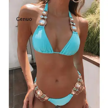 Szexi Bikini Fürdőruha Strassz egyszínű Fürdőruha Női Push Up Bikini Beach Úszás fürdőruhás Nők Fürdőzők, 2023