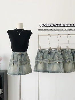Nyáron Nő a koreai Divat Harajuku Vintage Mini Farmer Rakomány Szoknya, Nadrág Design Gyaru Y2k Streetwear Forró Lány 2000-es évek Esztétikai