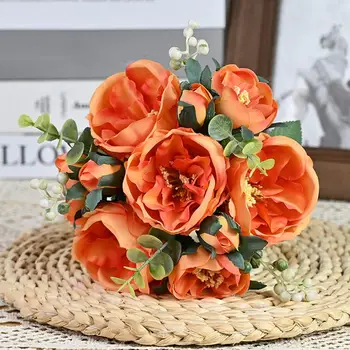 Ál Selyem Virág Szemet gyönyörködtető lakberendezési Hamis Rózsa, Zöld Levelekkel Menyasszonyi Csokor Esztétikai Nappali