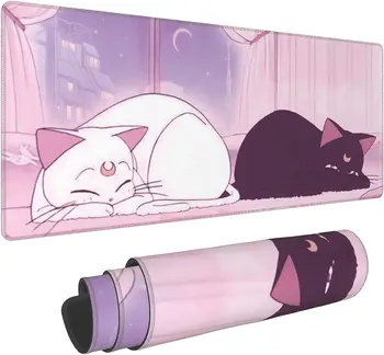Rózsaszín Asztal Pad Anime Fehér Macska Fekete Macska Gaming Mouse Pad Nagy Íróasztal Irodai Dekoráció Exkluzív, Gyönyörű Lányok Egér Pad Asztal