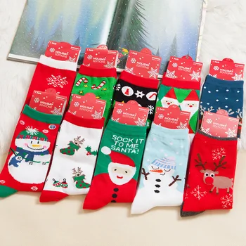 Santa elk hópehely pamut zokni közép-cső Karácsonyi pár zokni