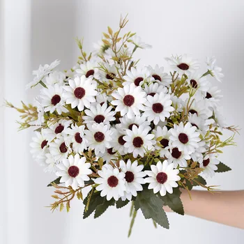 18 Fej Mesterséges Virág Fehér Sárga Daisy Őszi Selyem Hamis Virág, Csokor, DIY Nappali Otthon Kert Esküvői Dekoráció