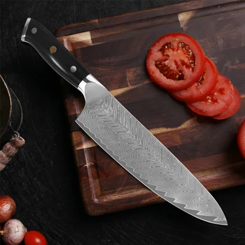 8 inch séf kés Damaszkuszi acél vg10 éles vágó vágó zöldség üvegszálas nyél háztartási konyhai kés