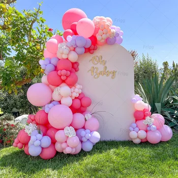 Rose-Rózsaszín Lufik Garland Arch Kit Szülinapi Parti Dekoráció Gyerekek Esküvő, Születésnapi Party Kellékek Baba Zuhany Dekoráció Latex Ballon