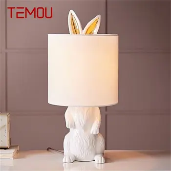 TEMOU Gyanta asztali Lámpa, Modern, Kreatív Fehér Nyúl Búra LED-es asztali Lámpa Otthoni Nappali