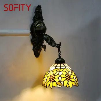 DEBBY Tiffany Fali Lámpa, LED-es Évjárat Kreatív Színes Üveg Gyertyatartó Fény Haza Nappali Hotel Folyosó Dekoráció