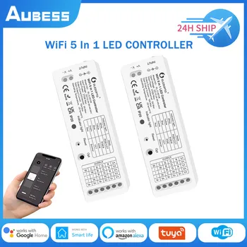 Aubess WiFi 5 1 LED Szalag Vezérlő 5CH RGB RGBW CCT Dimmer LED Szalag hangvezérlés Működik, Alexa, a Google Haza