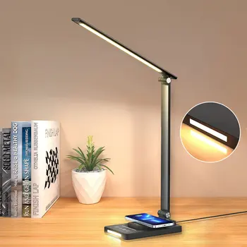 LED-es Vezeték nélküli asztali Lámpa,10W QI Szabályozható Összecsukható asztali Lámpa Éjszakai Lámpa Multifunkcionális Világítást a Dugót,az Otthoni/Irodai