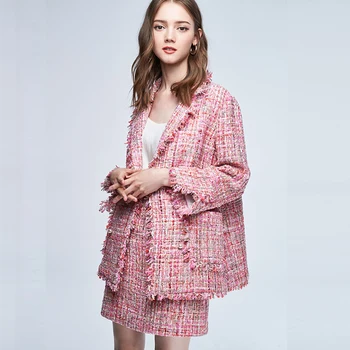 Szakmai Szett, Rózsaszín Kabát + Szoknya Szett divat női kabát kabát új Női Ruha Ősz/Tél, 2 Darabos Készlet