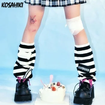 KOSAHIKI Y2k Lolita Lány Csíkos Lábát Melegebb Harajuku koreai Divat Lady Hosszú Zokni Jk Diák-Fekete Király Utca Láb Kiterjed